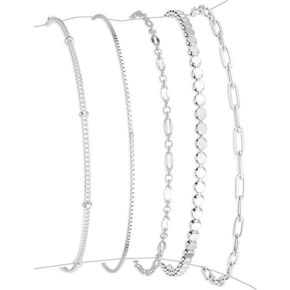 Dainty Silver Bracelets Set for Women Layering Adjustable Thin Minimalist Jewelr